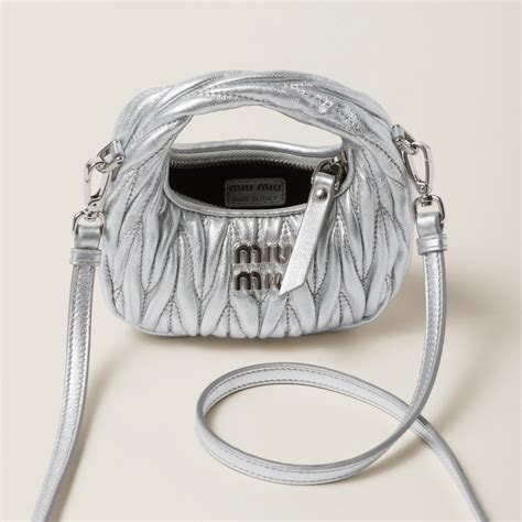 Silver Wander Matelassé Nappa Leather Micro Hobo Bag 